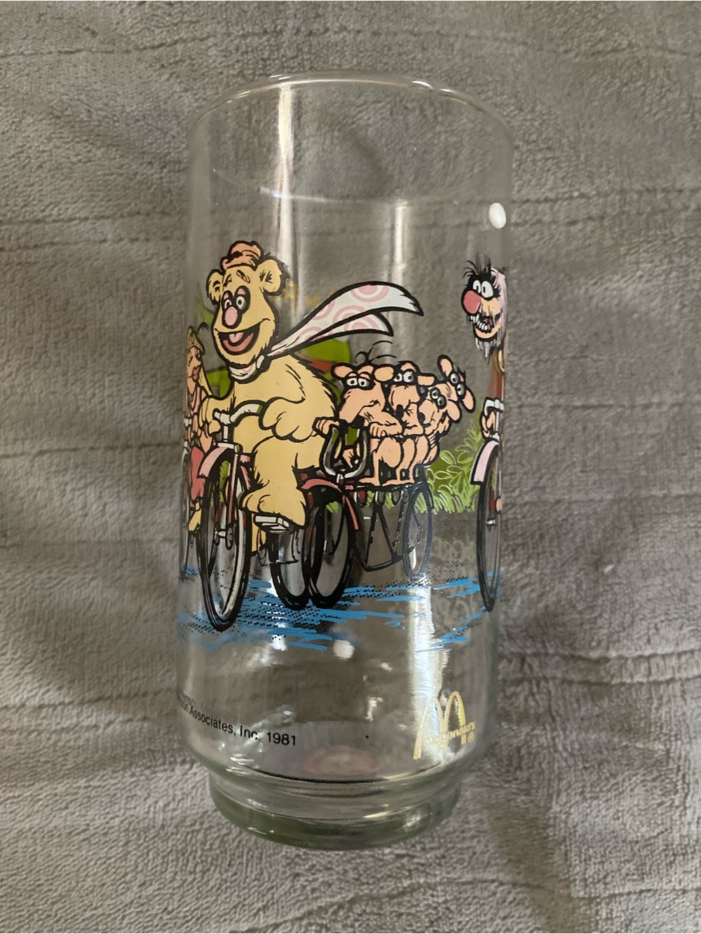 McDonald's Glass with Yellow Bear and Pink, Green & Blue Accents. 1981